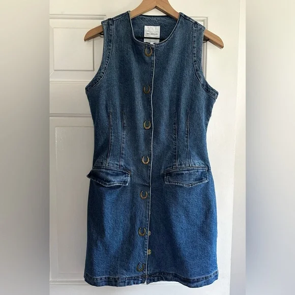 Avec Les Filles Horseshoe Western Denim Mini Dress Size 6 - Picture 4 of 6